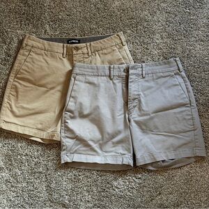 Express Men’s Khaki/Gray Chino Shorts Size 30 - 6” Inseam - Set of 2